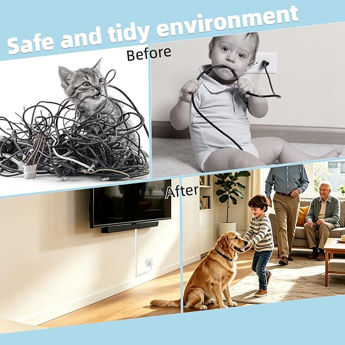 78" Silicone Cord Cover for Wires on Wall, Cord Hider for Wall Mounted TV | Flexible, Fits 1 Cord Up to 0.35" Diameter, Self Adhesive Cable Hider, Hides Wall Wires, Safer for Kids & Pets, White