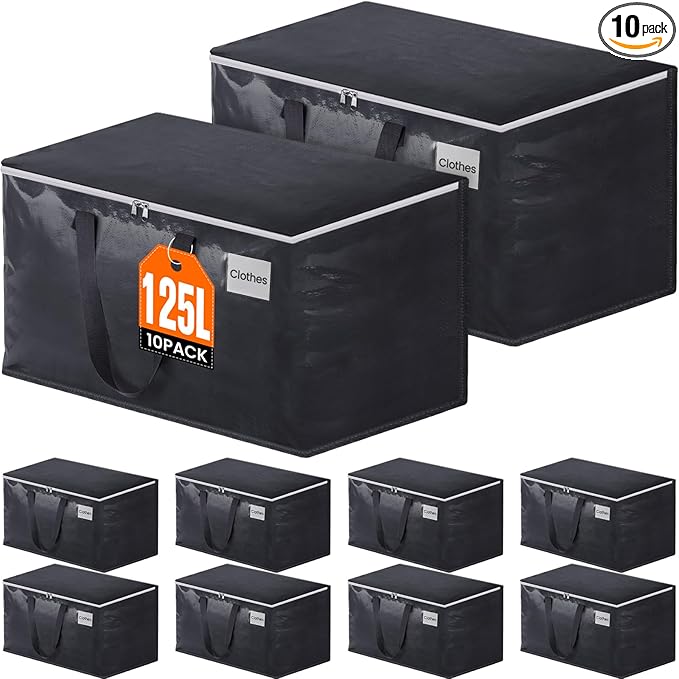 Fabspace Moving Bags Heavy Duty with Strong Zippers and Handles Collapsible Moving Supplies, Storage Totes for Packing & Moving Storing 125L 10Pack
