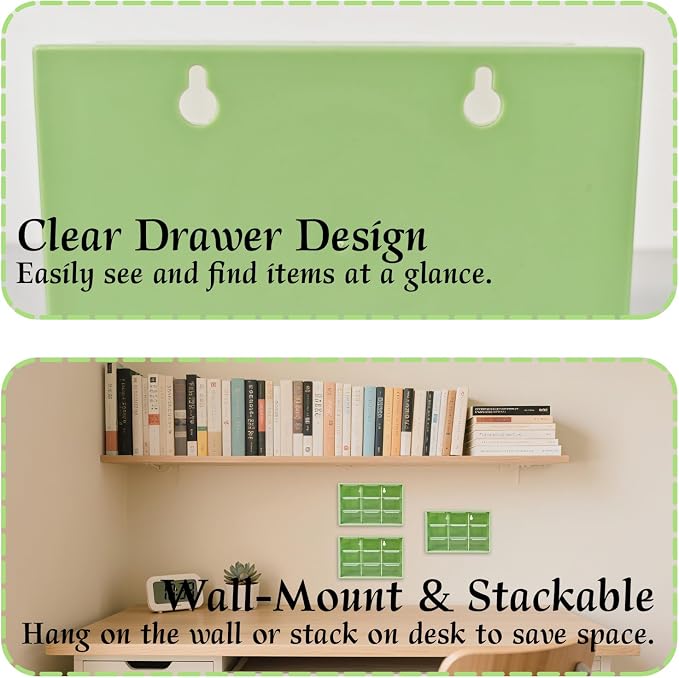 Small Drawer Organizer for Desk, 7.1" x 3.8" x 4.6" Mini Desktop Drawer Organizer with 9 Clear Drawers, Compact Craft & Office Supplies Organizer for Home School (Green)