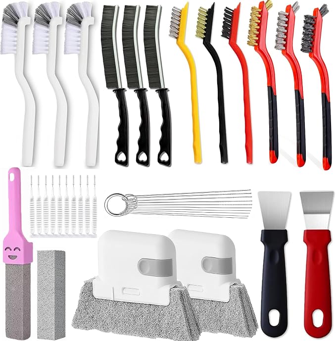 20pcs Cleaning Brush Set, Crevice Cleaning Brush Set with Mini Wire Nylon Bristle Brushes, Hard Bristle Scrub Brushes, Hard Water Stain Remover, Window Track Cleaner, Shower Head Cleaner