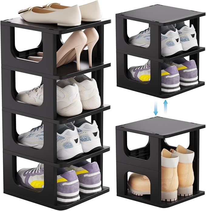 HAIXIN 5-Tier Shoe Rack for Small Spaces Narrow Shoe Organizer | for tight spots, dorms, rvs, stack multiple tiers, removable shelves for boots, narrow size for kids, women, modular design