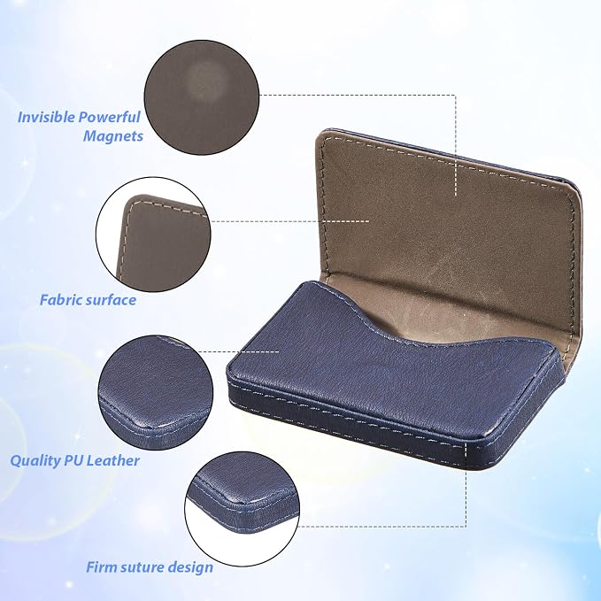 Outus 2 Pcs Business Card Holder, PU Leather Business Card Case Pocket Wallet with Magnetic Shut for Valentines Gift Adult(Coffee, Blue)