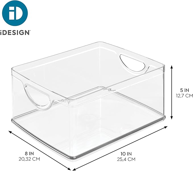 iDesign Plastic Stackable Kitchen Cabinet Storage Bin, Clear, 4-Pack | With Handles, Pantry Organizer