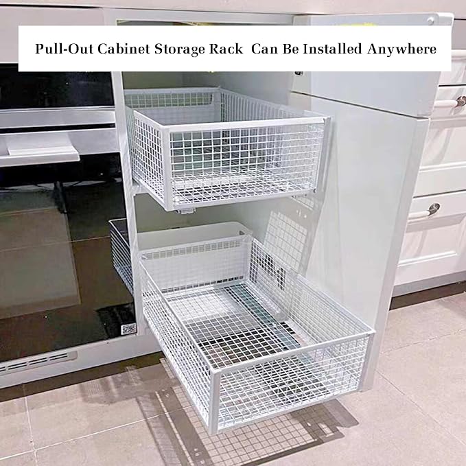 Stackable Pull Out Basket,Pull Out Cabinet Storage Basket,Wardrobe Storage Organiser,for Kitchen Office Wardrobes Cupboard Storage(55x30x17cm)
