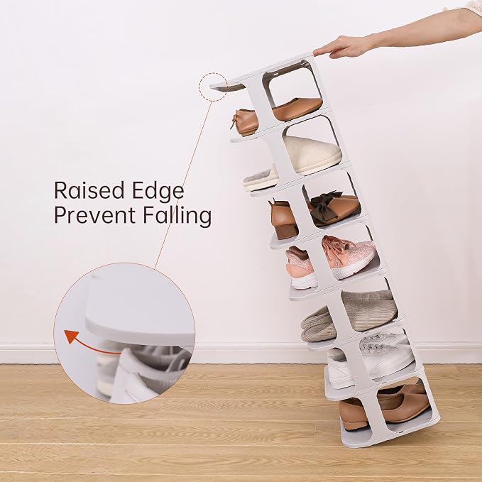 HAIXIN Small Shoe Rack for Closet Grey 5-Tier Shoe Organizer | Compact Size for Tight Spaces, Entryways, Under Bed, Stackable & Expandable, for Smaller Shoes, Easy Assembly, Sturdy Plastic