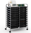DREAMADE Rolling Cart With Storage Drawers, Utility Cart With Removable Plastic Drawers, Lockable Wheels for Classroom Organization, Art Supplies, Office, Scrapbook (20 Drawers, Black)