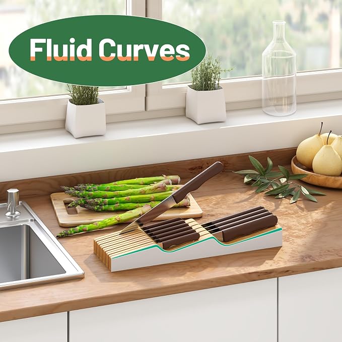 Knife Drawer Organizer (White, 11 Knives Organizer)