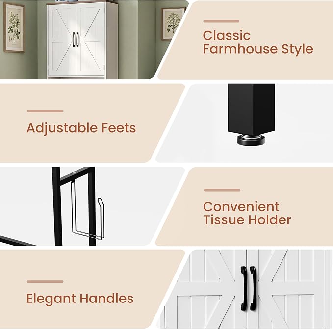 23.6" Over The Toilet Storage Cabinet with Barn Door,Bathroom Organizers and Storage with Adjustable Shelves, Farmhouse Over Toilet Organizer for Bathroom,Restroom,Laundry,White