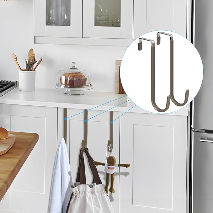 FYY Over the Door Hooks, Single-Hanger 4 Pack, Fits Doors 1.6" Brown | Heavy Duty Metal, Hold 20lbs, Rubber-Coated, No-Drilling, for Bathroom Dorm, Hanging Towels Clothes Hats Bags Coats Wreaths