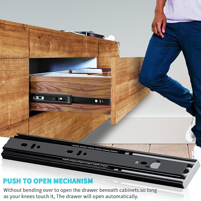 YENUO 5 Pairs Push to Open Drawer Slides Full Extension 12–24 Inch 100 LB | Side Mount Heavy Duty Touch Release Drawer Glides Rails Ball Bearing 12–24 Inch for Kitchen Dresser Hardware Cabinet