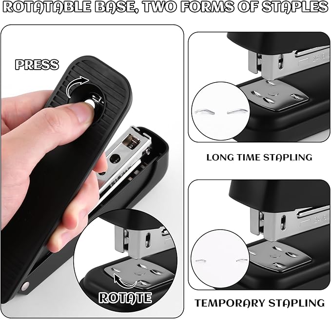 Black Desk Accessory Kit Cute Office Supplies Set Desktop Stapler Set Includes Staple Remover Hole Punch Tape Dispenser Ballpoint Pen Scissor Mini Box Cutter Tape Measure Paper Clips Sticky Notes
