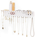Necklace Holder Organizer Wall Mount,Jewelry Holder Organizer with 30 Hooks,Oak Jewelry Organizer and Storage for Necklaces,Bracelets and Rings (White)