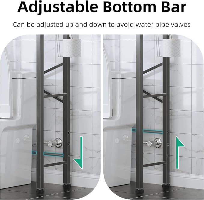 Kalrin Over The Toilet Storage with X Shape Side Guardrail, 3-Tier Over Toilet Storage Rack with Drain Basket, Freestanding Bathroom Organizer for Balcony Laundry, Grey-White