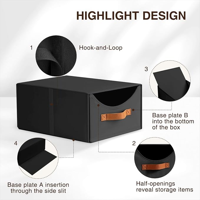 Homsorout Stackable Storage Drawers - Collapsible Storage Bins with Drawers, 6 Pack Small Closet Organizer Bins, Fabric Pull Out Organizer for Bedroom, Living Room, Dorm, Black