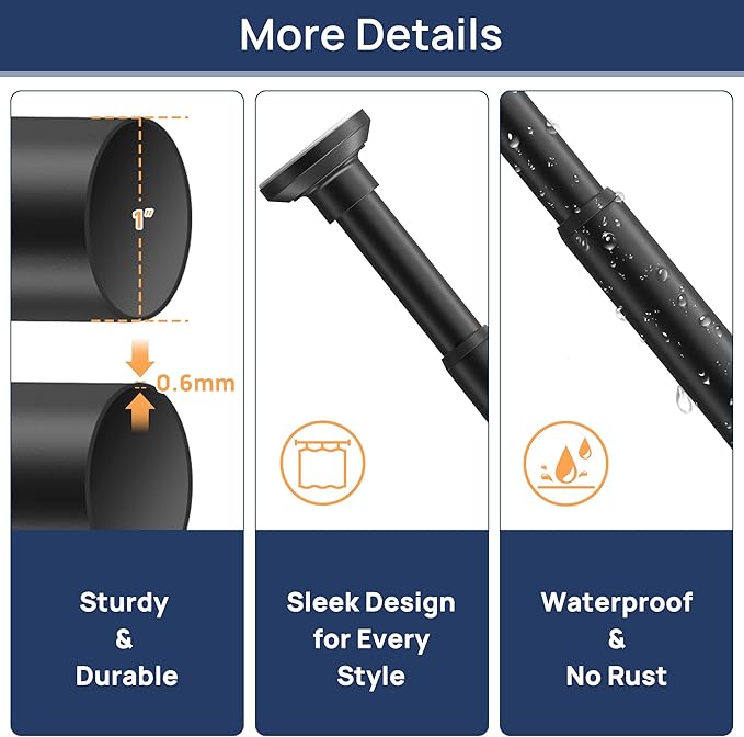 ENJOYBASICS Matte Black Shower Curtain Rod 30 to 76 Inches, Stainless Steel Adjustable Spring Tension Rods No Drill for Bathroom, Closet, Window, Room Divider, Never Rust, Non Slip