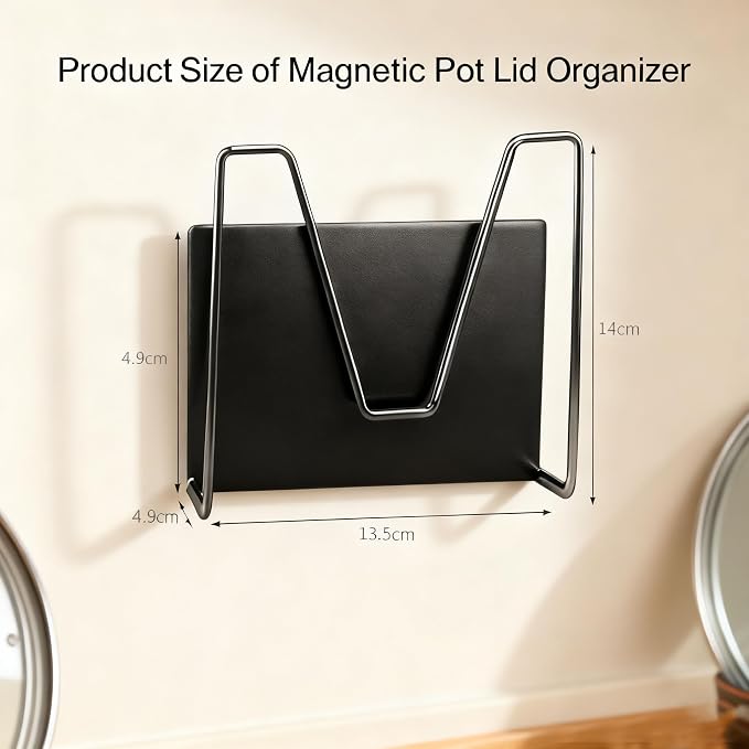 Magnetic Pot Lid Holder for Refrigerator, 2 Pack Strong Magnetic Pot Lid Organizer for Cutting Board, Baking Tray & Pan Covers, Stainless Steel Moveable Kitchen Storage Rack-Black