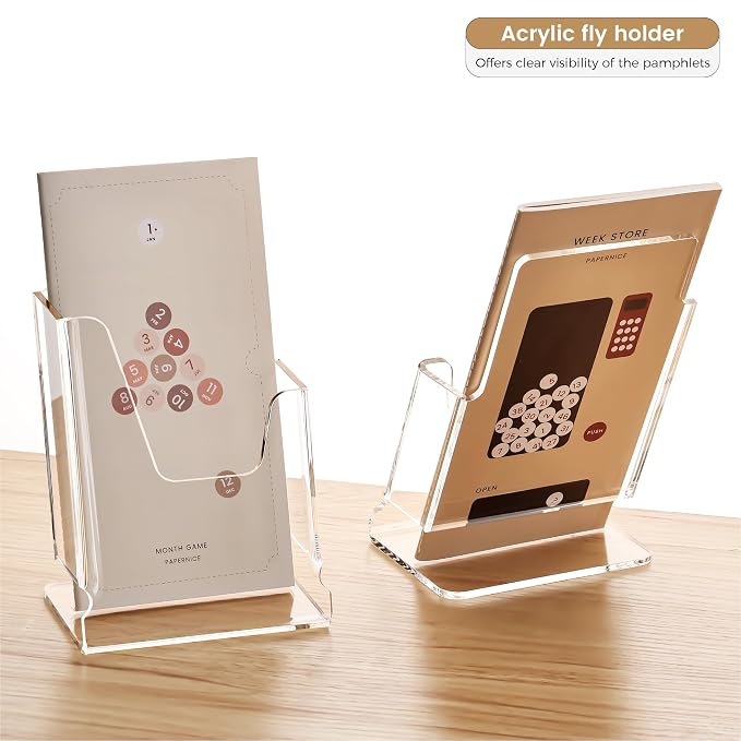 HeZone Acrylic Brochure Holder 4x9 Inch,Clear Pamphlet Holder Display Stand for Trifold 4 Inch Flyers,Pamphlets,Booklets,Menu,Leaflets for Office,Home,Store,Trade Exhibition,1 Pack,A6