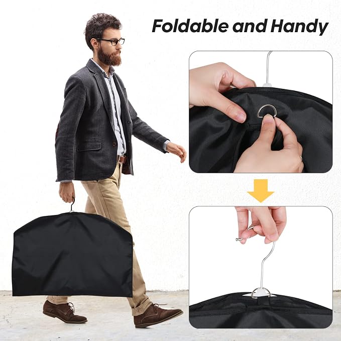 Premium Oxford Fabric Garment Bag Hanging Clothes Travel Suit Bag with Clear Window for Suits, Coats, T-Shirts, Jackets. (Black, 40-inch-4 packs)