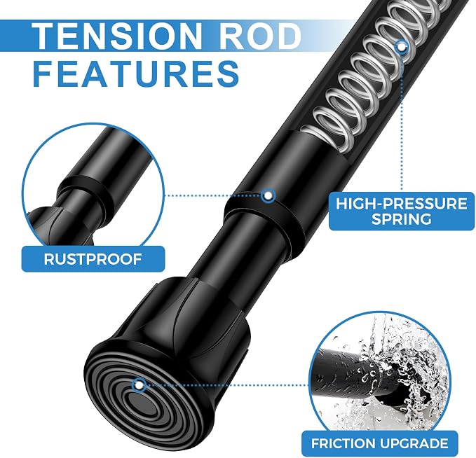 AIZESI Spring Tension Curtain Rods Short Tension Rod (Black,8" to 14"-2Pcs)