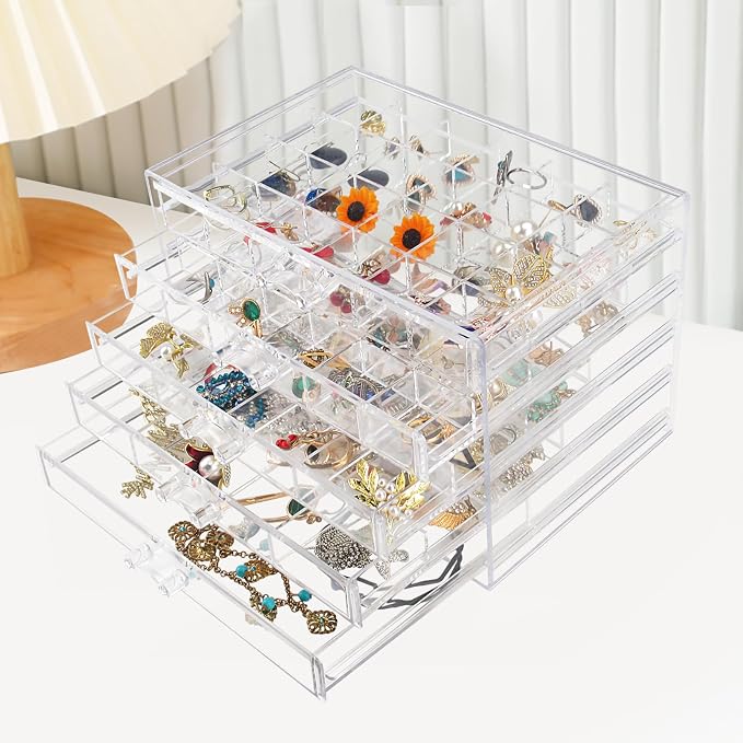 Ptaedex Jewelry Organizers and Storage, Acrylic Jewelry Box with 5 Drawers | Clear Jewelry Storage Box, Large Capacity Jewelry Holder for Rings, Earrings, Necklaces, Beads, Brooches, Hair Accessories