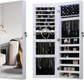 LED Jewelry Cabinet Armoire Organizer,Wall/Door Mount Jewelry Organizer and Storage with Full-Length Mirror Hanging Jewelry Organizer Full Length Mirror with Storage Large Capacity White