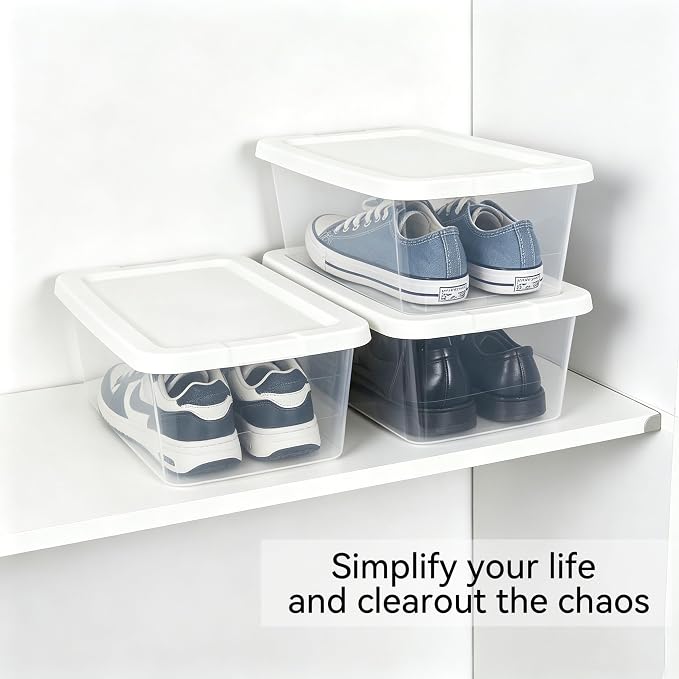 10 Pack Storage Box with Lidded, 6 Quart Plastic Storage Bina, Clear Stackable Containers, Suitable for Shoe Storage, Home Organizationg and Office Organizing