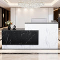 Ceridwen L-Shaped Large Wooden Reception Desk, Modern Front Desk Reception Counter with Lockable Drawers, Storage & Keyboard Tray for Office Lobby Checkout (Left-Black & White, 71''L x 42''W x 41''H)