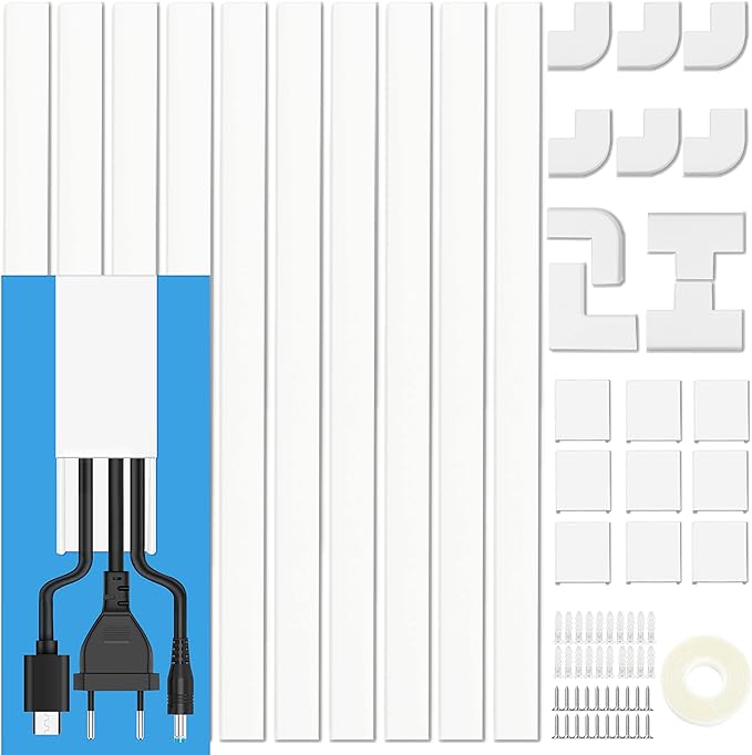 157" Paintable Cable Raceway Kit for TV Wall Mount Wire Concealer | 157" paintable cable raceway kit hides TV wall wires, PVC wire concealer with cuttable channels and adhesive or screw install