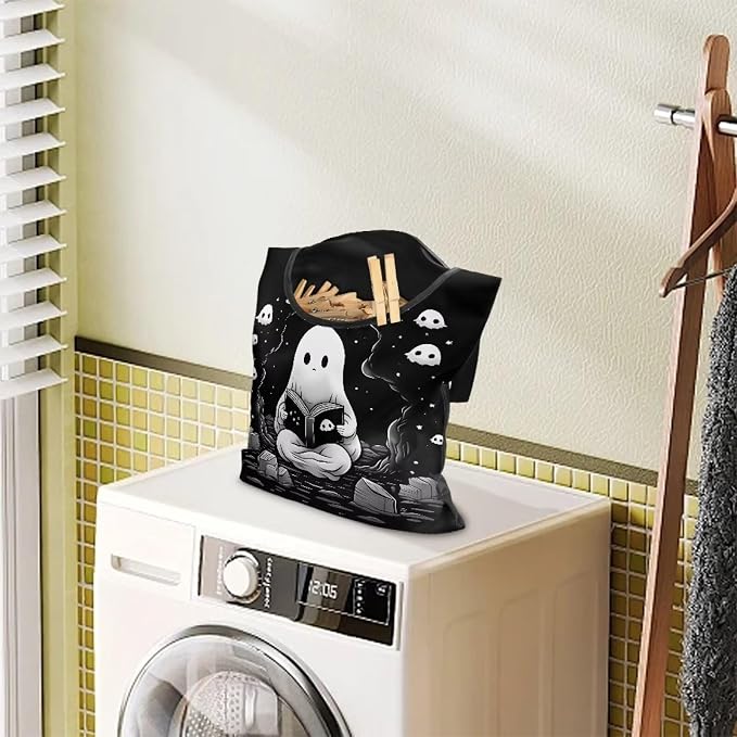 Cute Ghost Clothespin Bag Clothes Pin Hanging Bag Clothespin Bag with Hanging Hook 12 x 14.6 Inch Laundry Clothes Pin Holder Waterproof Clothes Pin Hanging Bag Clothespin Storage