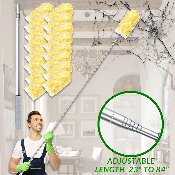 Duster Refills,Static Dust Removal Brush Disposable Replacement Head Compatible with Swiffer,Duster Refills for Electronics, Furniture, Blinds, Ceiling Fans (Yellow, 30 Refills+1 Extension Pole)