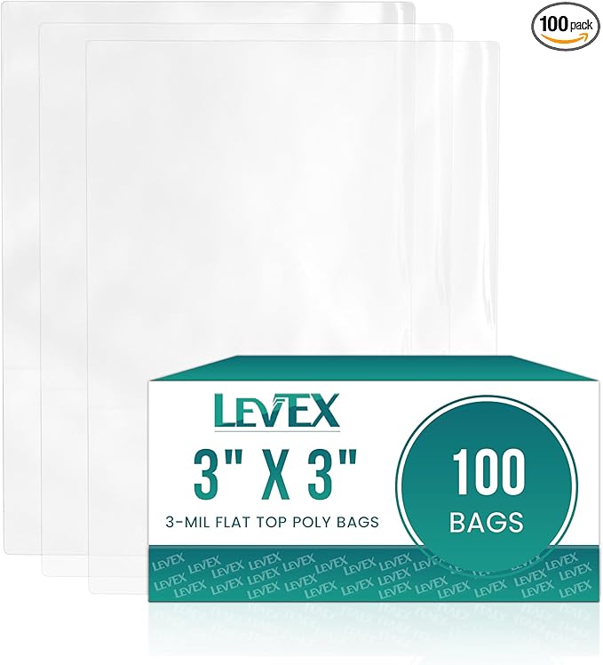 Levex - 3" x 3" (100 Count) Open End Flat Top - 3-Mil Heavy Duty Clear Poly Bags for Packaging, Shipping, Storage & Food (Bags Do Not Have a Seal or Prints)