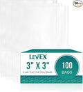 Levex - 3" x 3" (100 Count) Open End Flat Top - 3-Mil Heavy Duty Clear Poly Bags for Packaging, Shipping, Storage & Food (Bags Do Not Have a Seal or Prints)