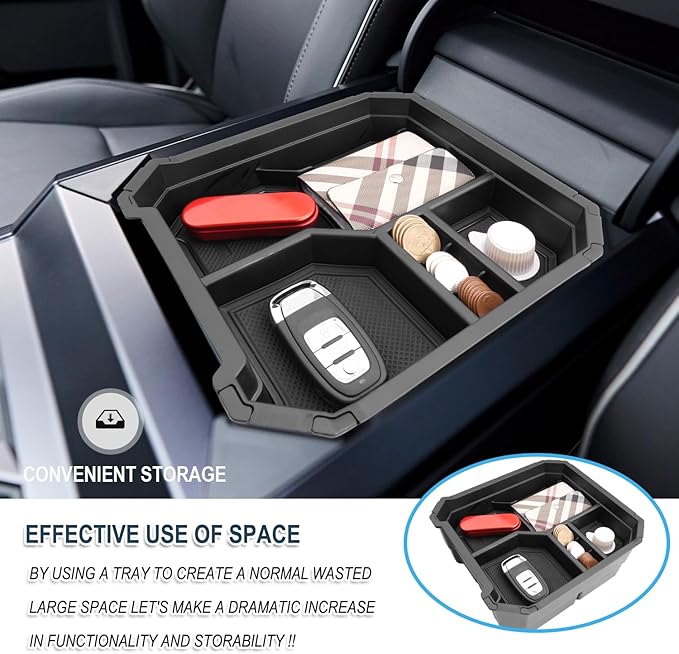 Ruiya 2024-2026 Cybertruck Center Console Organizer for Tesla Cybertruck Accessories ABS Material Double Layer Armrest Console Organizer Compatible with 2024 2025 2026 Tesla Cybertruck