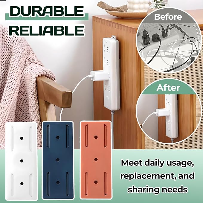 6PCS Power Strip Holder Wall Mount,Self Adhesive Power Strip Holder,Desktop Punch-Free Socket Fixer for Kitchen Home Office Table Wall Cable Management (White)