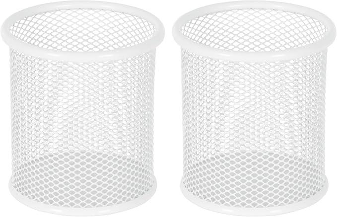 EasyPAG Metal 2-Piece Pen Holder Set Desk Accessories & Workspace Organizers for Classroom, School & Office,White
