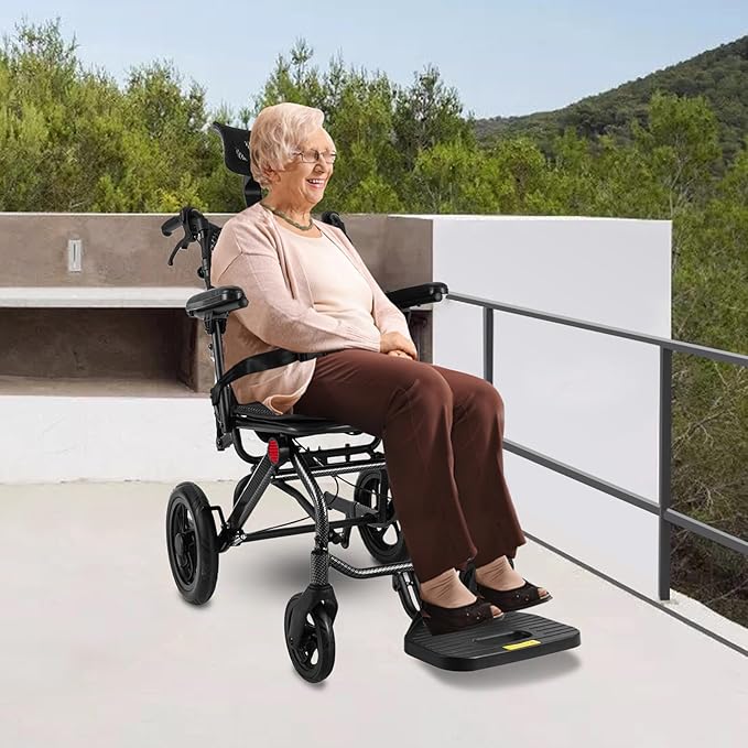 Reclining Wheelchair for Seniors, 280 lbs Capacity Foldable Transport Chair with Adjustable Backrest 90-175°, 18 Inch Wide Seat for Elderly Disabled Patients