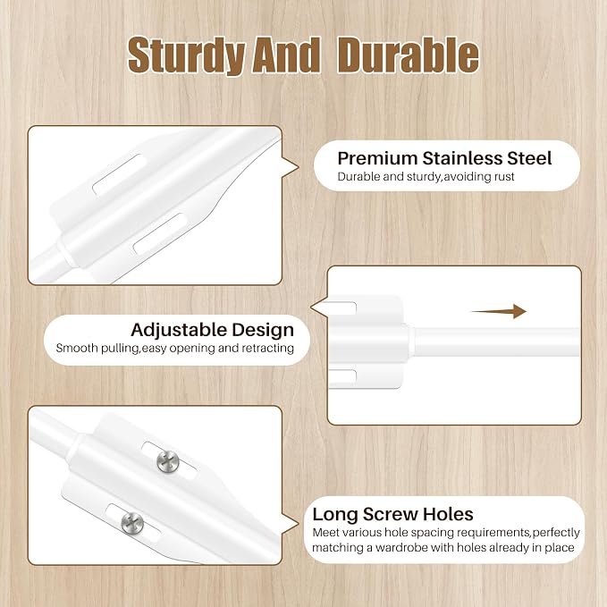 13" Valet Rod For Closet Pull Out Adjustable For Closet,1 Pack White | 13" pull-out valet rod provides convenient hanging space for clothes in closets, bedrooms and laundry rooms.