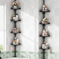 shuang qing 360° Rotating Corner Shower Caddy Tension Pole Organizer, 4-Tier Adjustable Shower Shelves, Rustproof Metal Pole with Safety Guardrail, Bathroom Storage for Shower & Bathtub (Black)