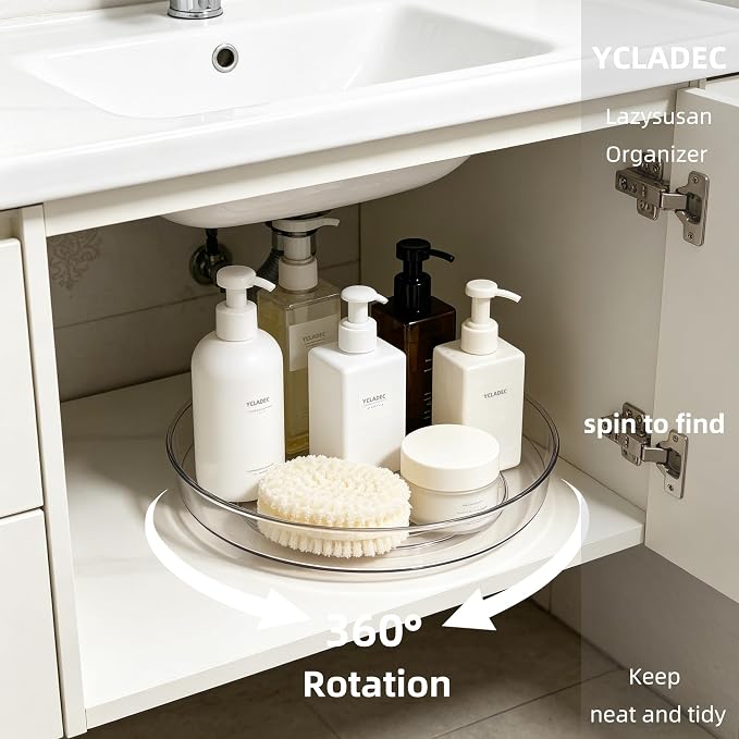 3 Pack Lazy Susan Turntable Organizer Pantry Cabinet 10.6" | Pantry Organization and Storage Spice Rack Fridge Rotating Condiment Tray Spinner for Kitchen Bathroom Makeup Cosmetic Clear