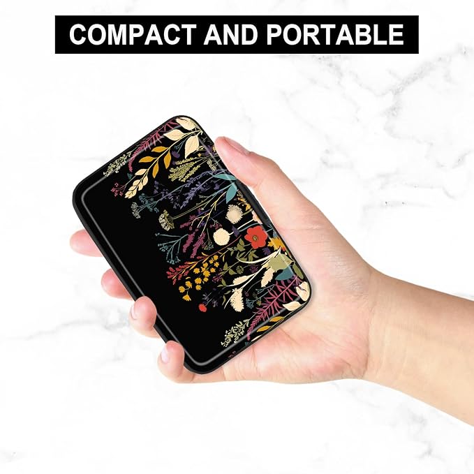 Card Holder Credit Cards Holder for Women RFID wallet women Business Card Holder Wallet Mini Aluminum Card Wallet RFID Blocking Slim Metal Hard Card for Women, Beautiful Flowers and Plants