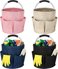 LemonRoad 4 Pack Cleaning Caddy with Handle 17L Foldable Cleaning Supplies Organizer Oxford Cloth Storage Basket with 6 Pockets Portable Multi Bucket Bag for Home Garden (Black,Beige,Navy Blue,Pink)