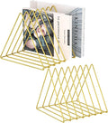 Urban Deco Triangle Desk Organizers Metal Wire Magazine Holder 7 Sections Decorative File Folder Organizer Vinyl Record Storage Office For Desk - Gold Magazine File Holder - Pack of 2