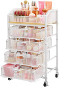 SUNALLY Rolling Makeup Cart Organizer with Drawers, 5-Tier Beauty Vanity Storage Cart for Skincare, Cosmetics, Nail Supplies and Bathroom Essentials, White