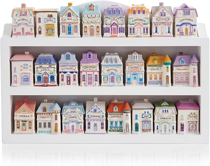 Chunful Vintage Spice Jar Wooden Rack White Classic 3-tier Spice Shelf for 24 Jars, Village Style Wall Mounting Kitchen Storage Decorative Hanging Display Rack, Shelf Only