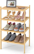 Smiry Bamboo Small Shoe Rack, 4 Tier Shoe Organizer for Entryway & Closet, Stackable Free Standing Storage Shelf for Shoes, Bags & Plants, Natural