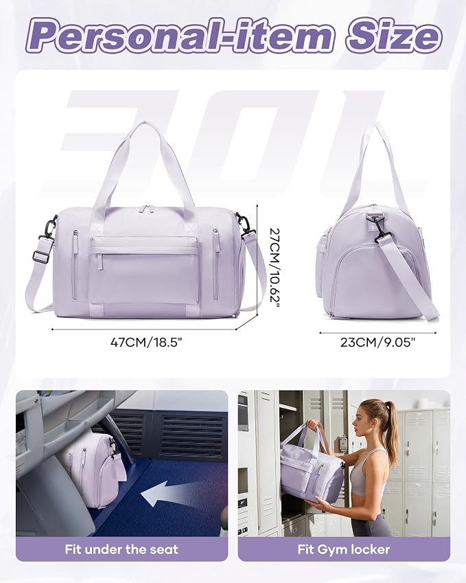 Gym Bag for Women,Travel Duffel Bag with Shoes Compartment Personal Item Carry On Overnight Bag for Mens Weekender Bag Training Handbag Sports Gym Tote Bag Yoga Bag Purple