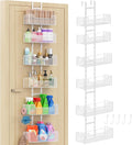 Hongtamoya Over The Door Organizer, Metal Hanging Door Organizer with 6 Adjustable Baskets and 5 Hooks, Behind The Door Storage for Closet Cabinet Kitchen Bathroom Bedroom Pantry Door Organizer, White