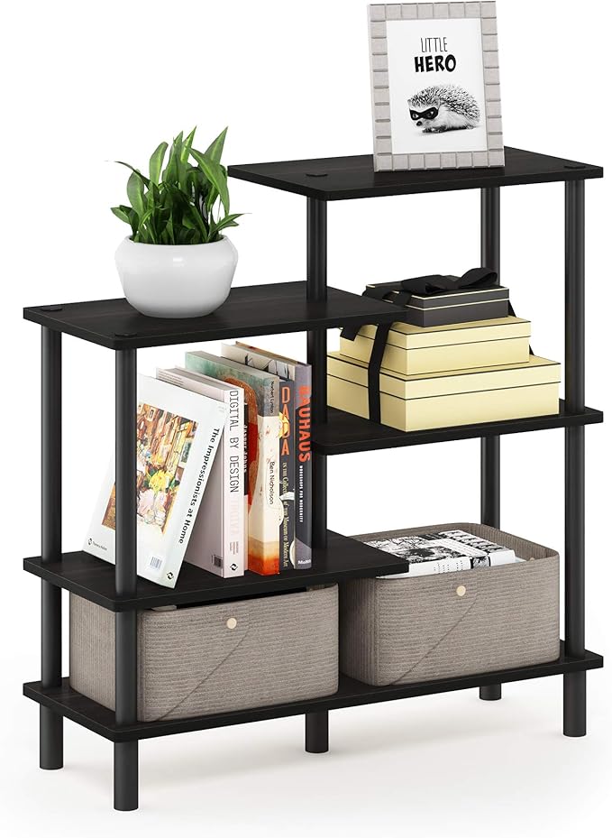 Furinno TURN-N-TUBE Storage Shelves, 5-Tier Book Shelf, Accent Display Shelf, Toolless Open Shelves, Round Tubes, for Organization and Storage, Living Room, Garage, Home Office, Espresso