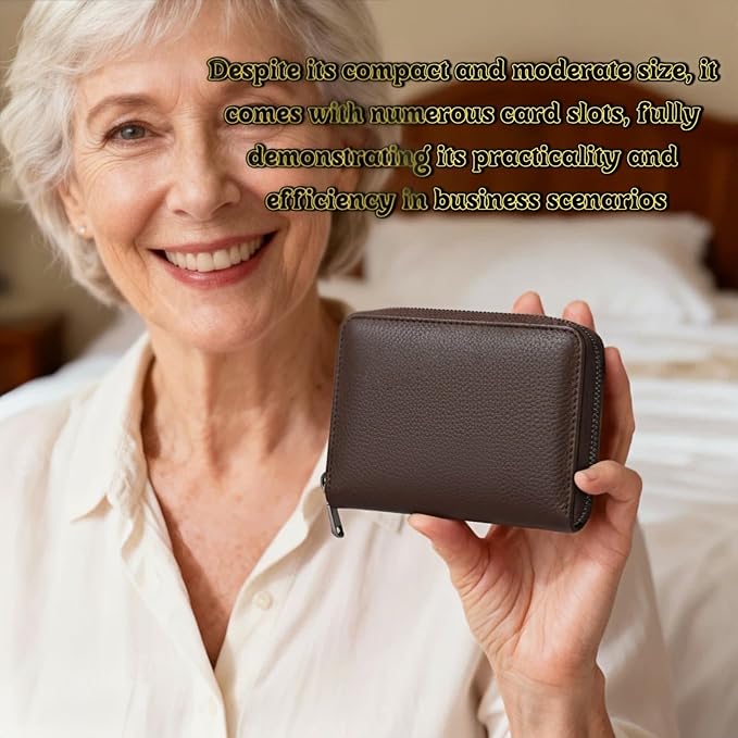 Genuine Leather Credit Card Holder, Wallet Case, Bank Card Case, RFID Blocking Secure Card Case, ID Case, Organizer Zipper Wallet 1 Pcs - Coffee