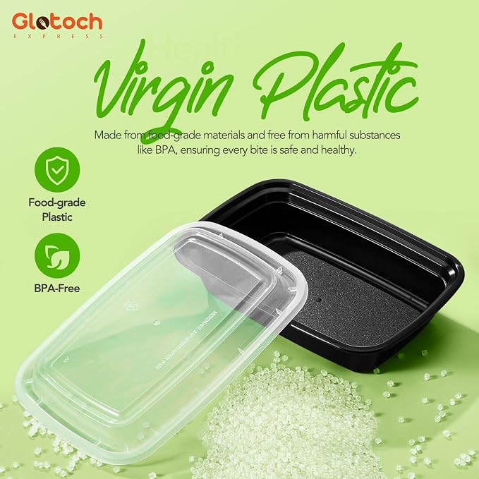 Glotoch Express Meal Prep Containers with Lids 16oz 50 Pack Leakproof | Reusable Food Storage Containers Airtight Microwave Freezer Safe Stackable Bento Lunch Boxes Ideal for Meal Prep Takeout
